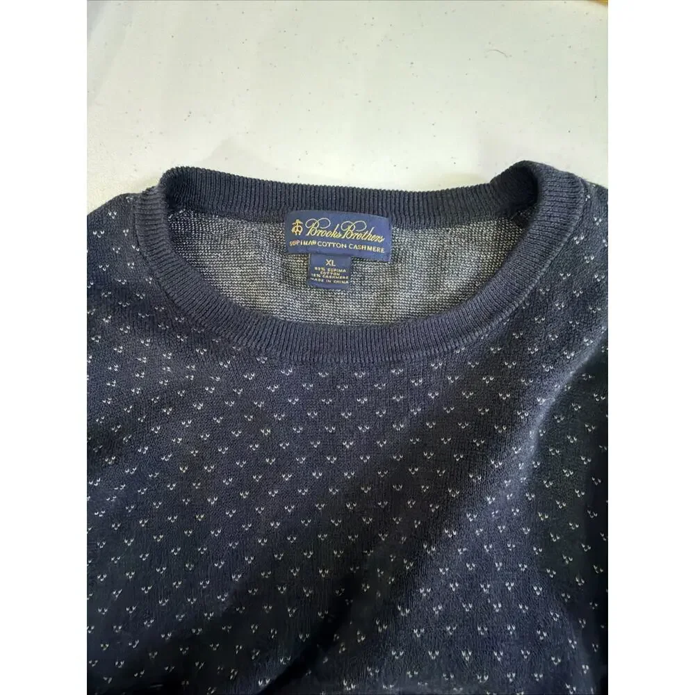 Brooks Brothers mens XL Cotton Cashmere Crewneck Sweater navy quiet luxury